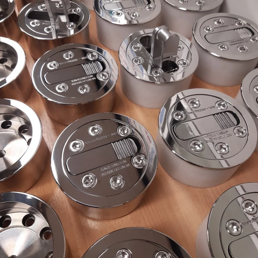 Monitor Marine flush deck hardware displayed for METSTRADE.